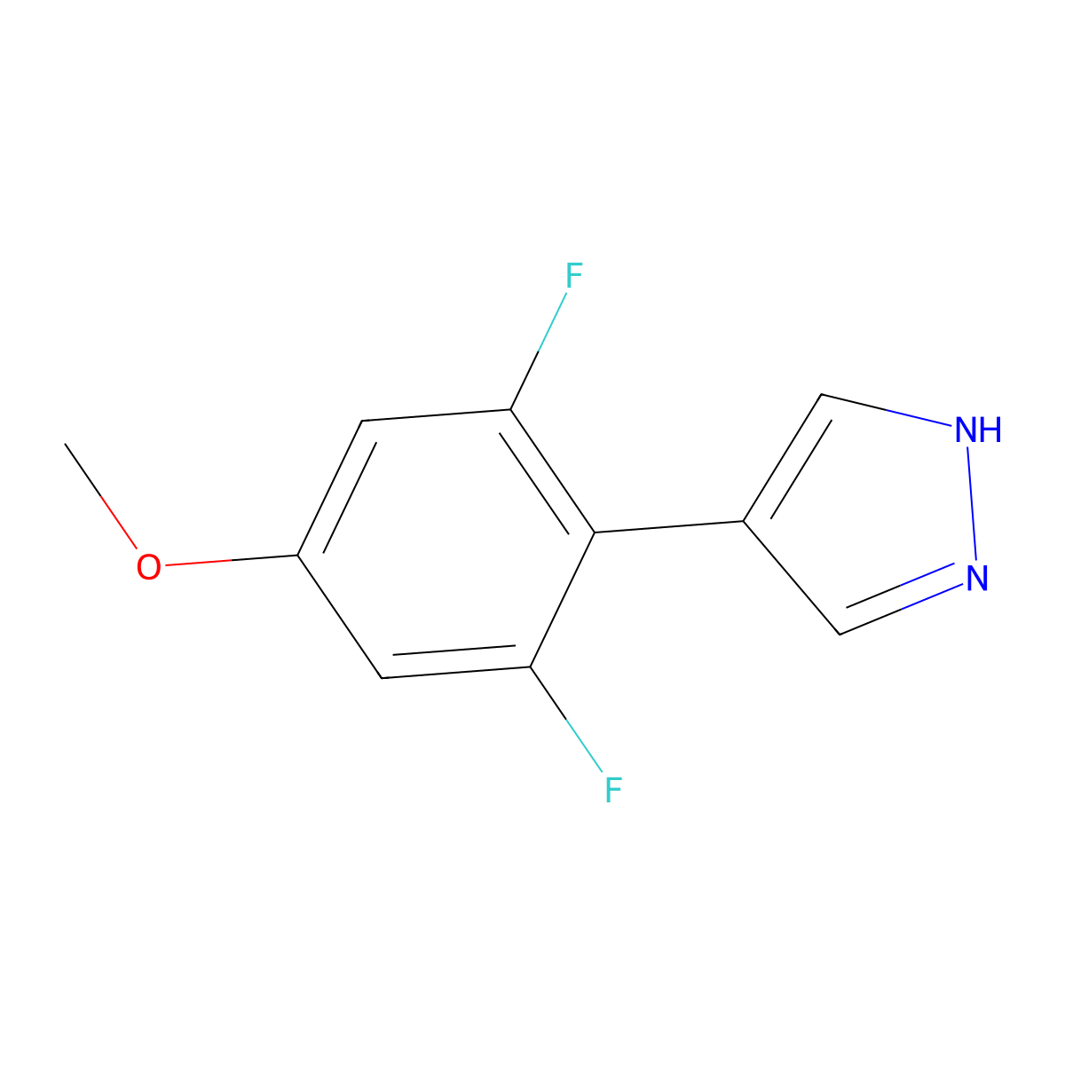 4-(2,6-difluoro-4-methoxyphenyl)-1H-pyrazole molecular structure, CAS 2228681-22-7