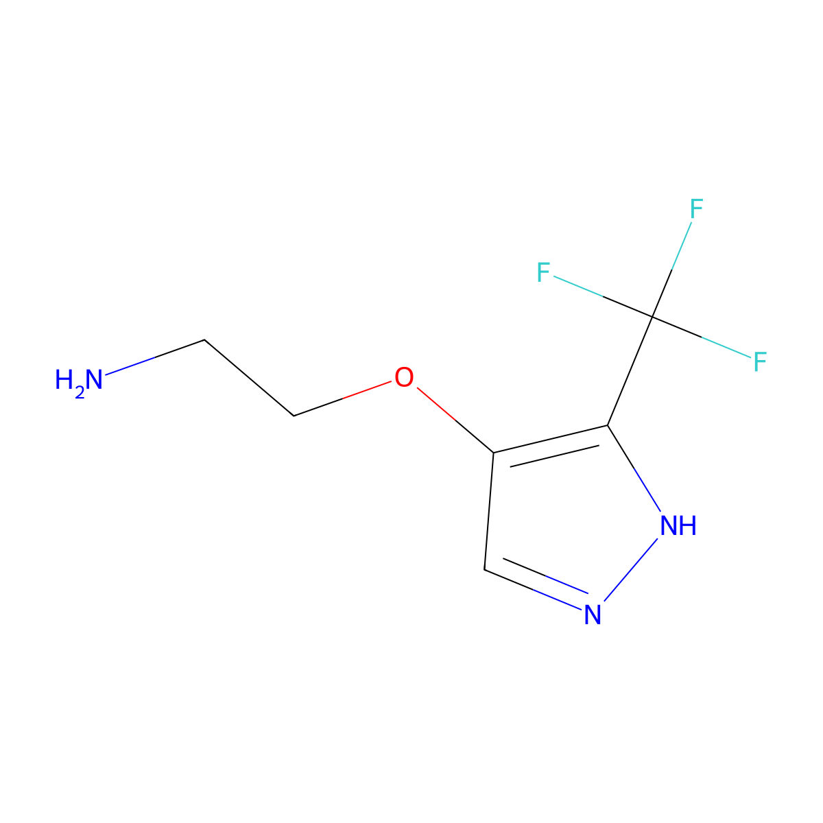 2-{[3-(trifluoromethyl)-1H-pyrazol-4-yl]oxy}ethan-1-amine molecular structure, CAS 2228683-70-1