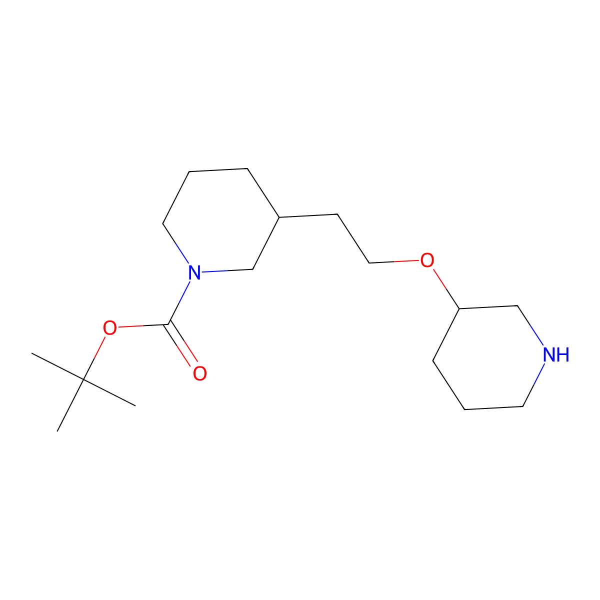 Tert-butyl 3-(2-(piperidin-3-yloxy)ethyl)piperidine-1-carboxylate molecular structure, CAS 2228683-91-6