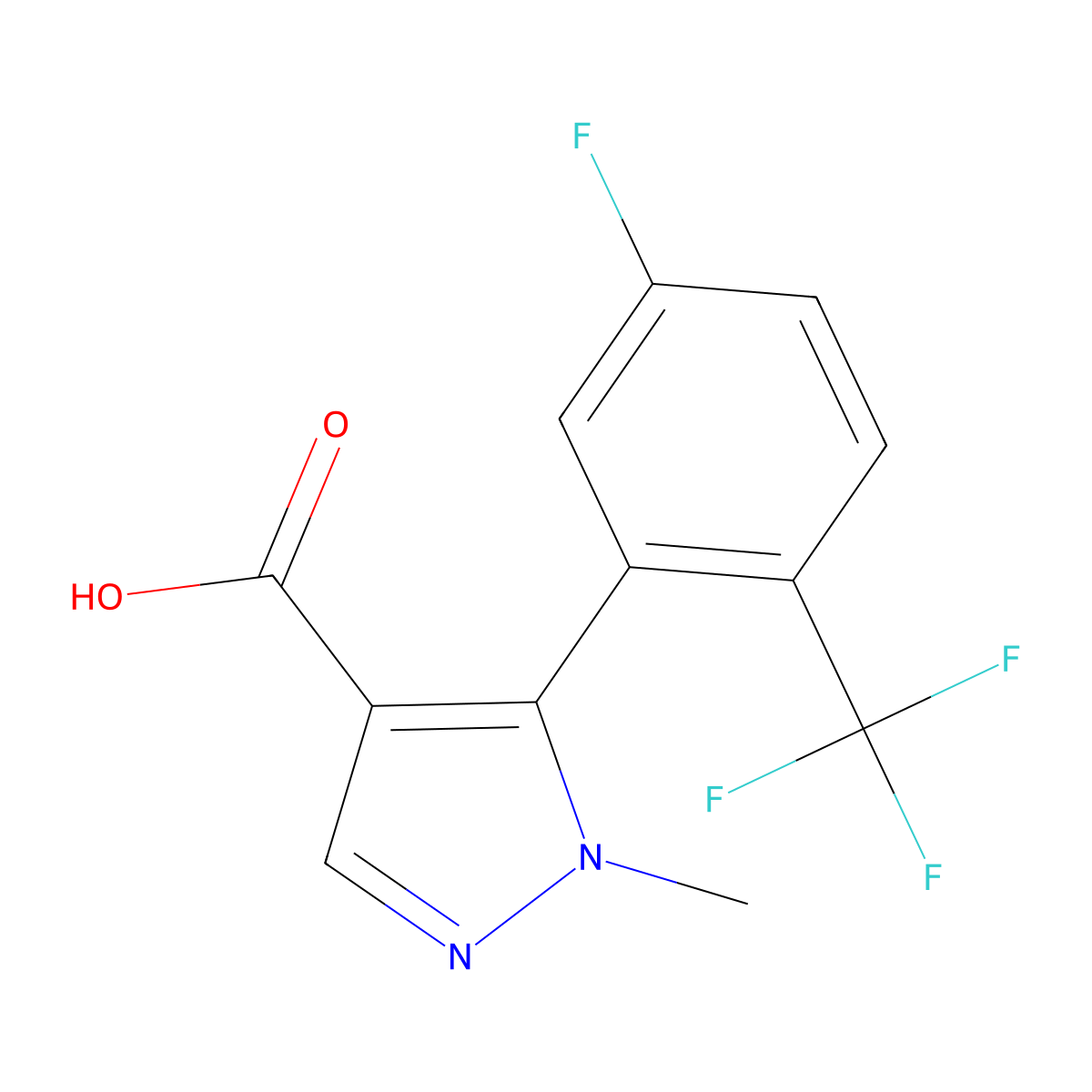 5-[5-fluoro-2-(trifluoromethyl)phenyl]-1-methyl-1H-pyrazole-4-carboxylic acid molecular structure, CAS 2228684-25-9