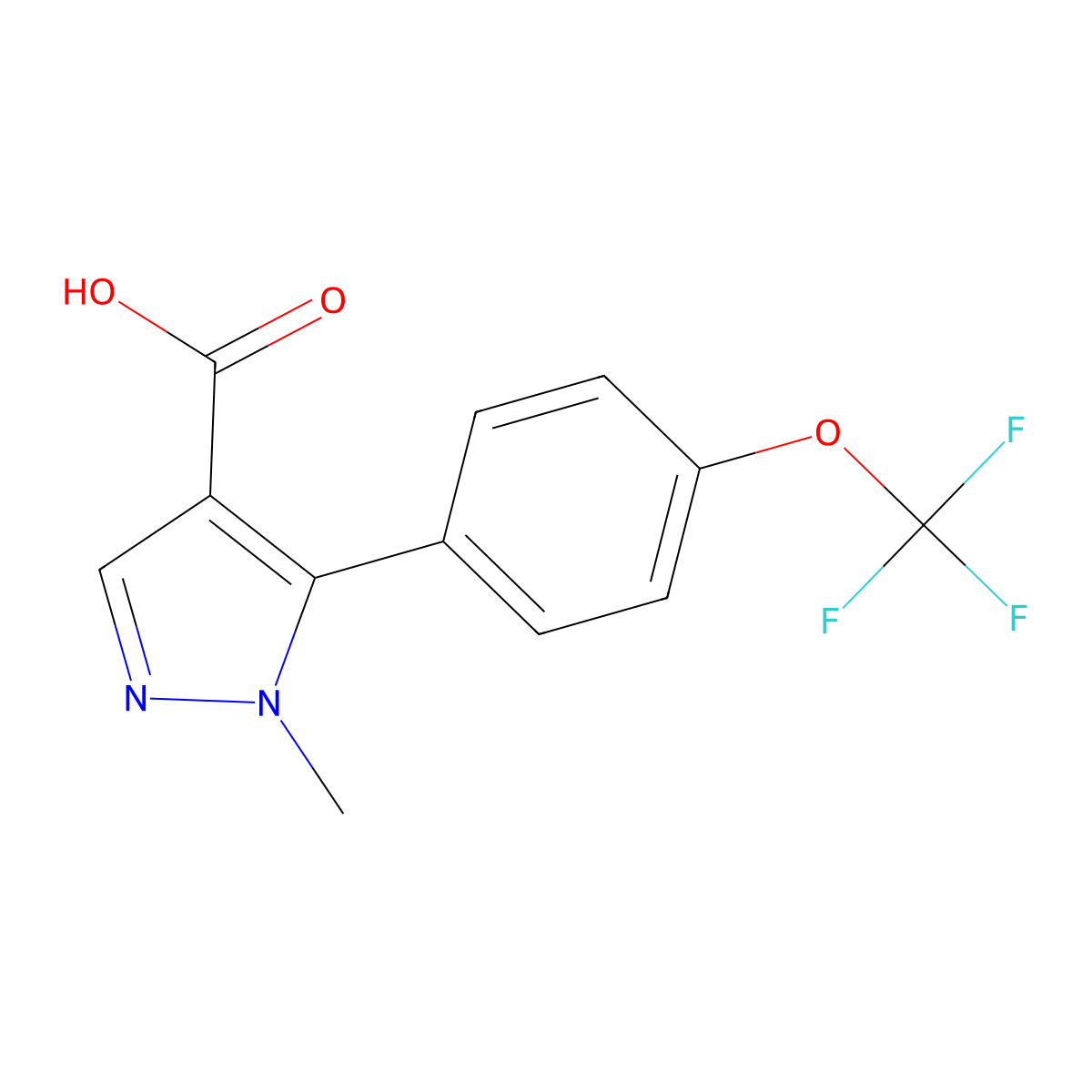 1-methyl-5-[4-(trifluoromethoxy)phenyl]-1H-pyrazole-4-carboxylic acid molecular structure, CAS 2228684-65-7
