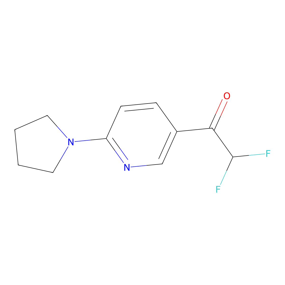 2,2-Difluoro-1-[6-(pyrrolidin-1-yl)pyridin-3-yl]ethan-1-one molecular structure, CAS 2228689-53-8