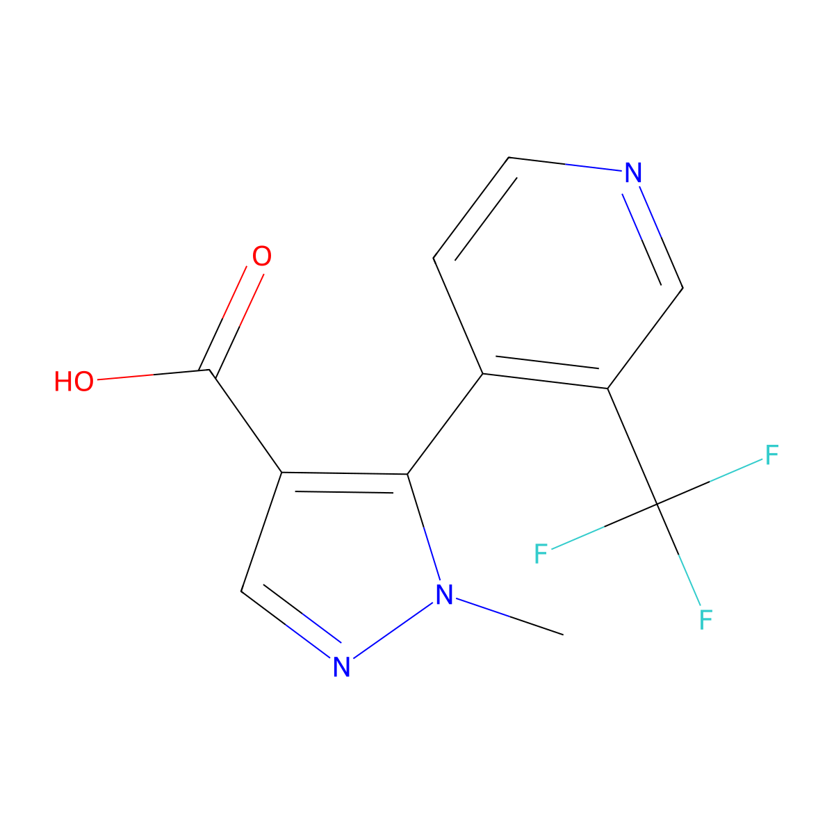 1-methyl-5-[3-(trifluoromethyl)pyridin-4-yl]-1H-pyrazole-4-carboxylic acid molecular structure, CAS 2228691-64-1