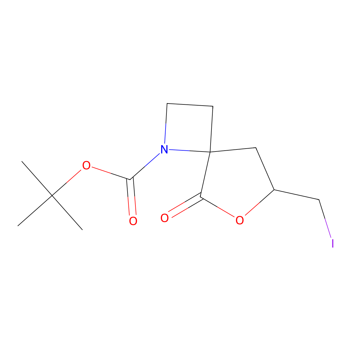 tert-Butyl 7-(iodomethyl)-5-oxo-6-oxa-1-azaspiro[3.4]octane-1-carboxylate molecular structure, CAS 2228692-84-8