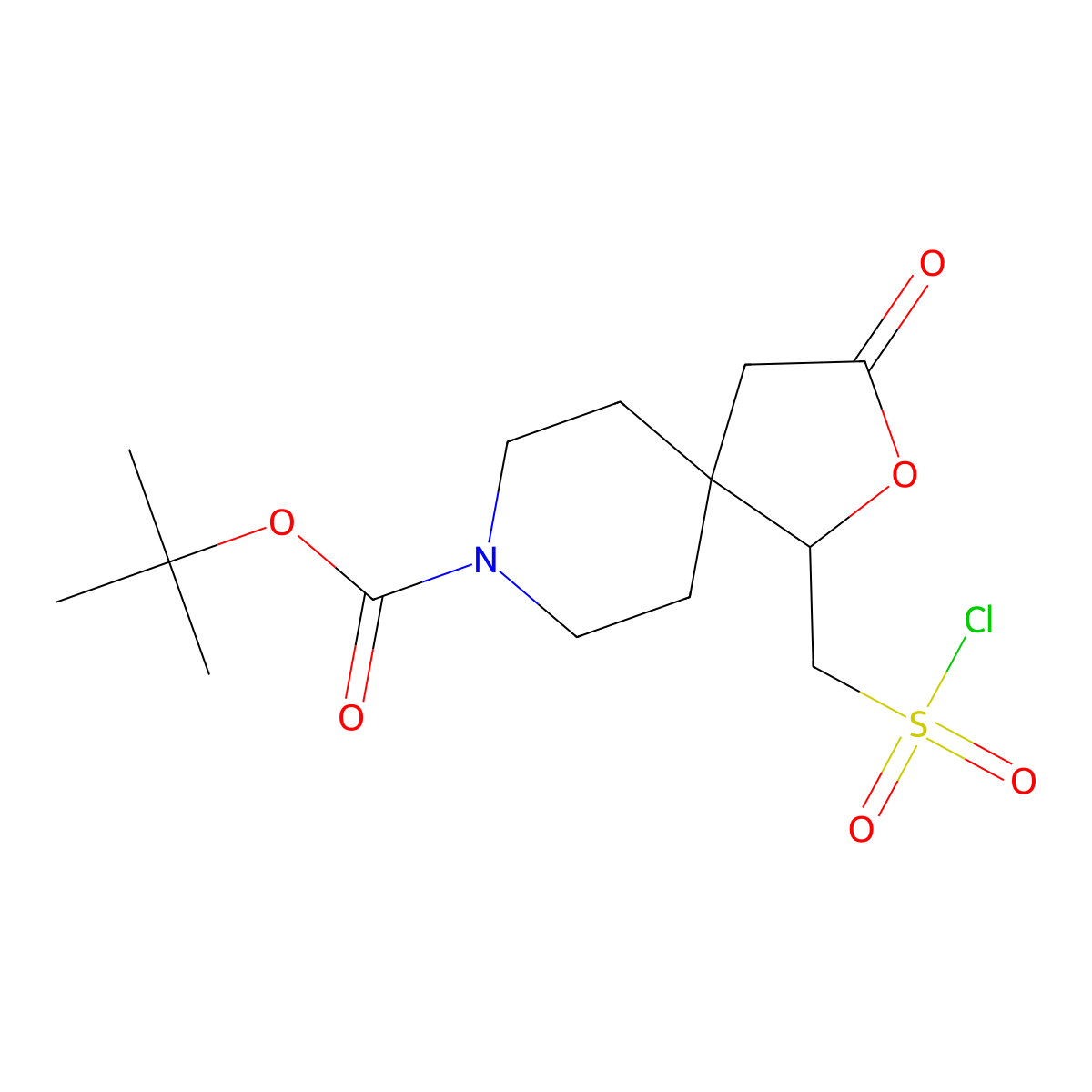 Tert-butyl 1-[(chlorosulfonyl)methyl]-3-oxo-2-oxa-8-azaspiro[4.5]decane-8-carboxylate molecular structure, CAS 2228693-26-1