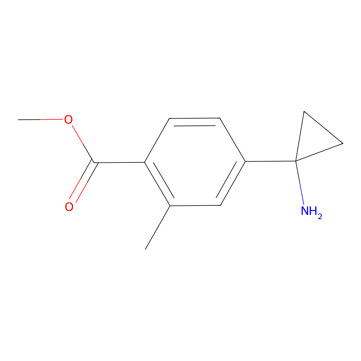 Methyl 4-(1-aminocyclopropyl)-2-methylbenzoate molecular structure, CAS 2228694-83-3