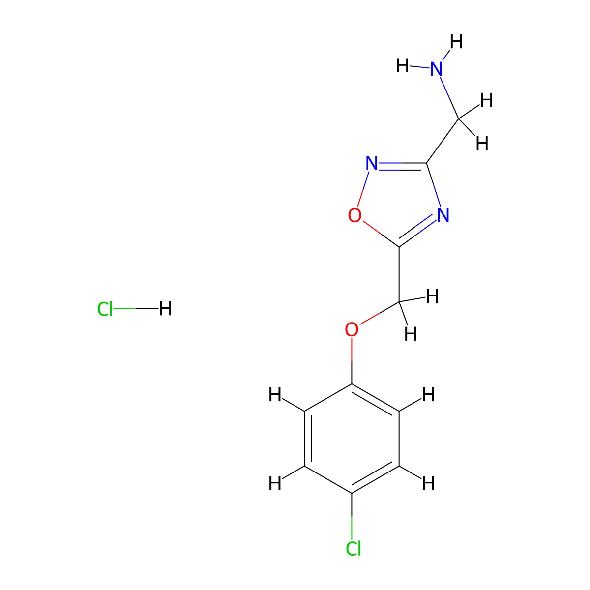 {5-[(4-Chlorophenoxy)methyl]-1,2,4-oxadiazol-3-yl}methanamine hydrochloride molecular structure, CAS 2228695-95-0