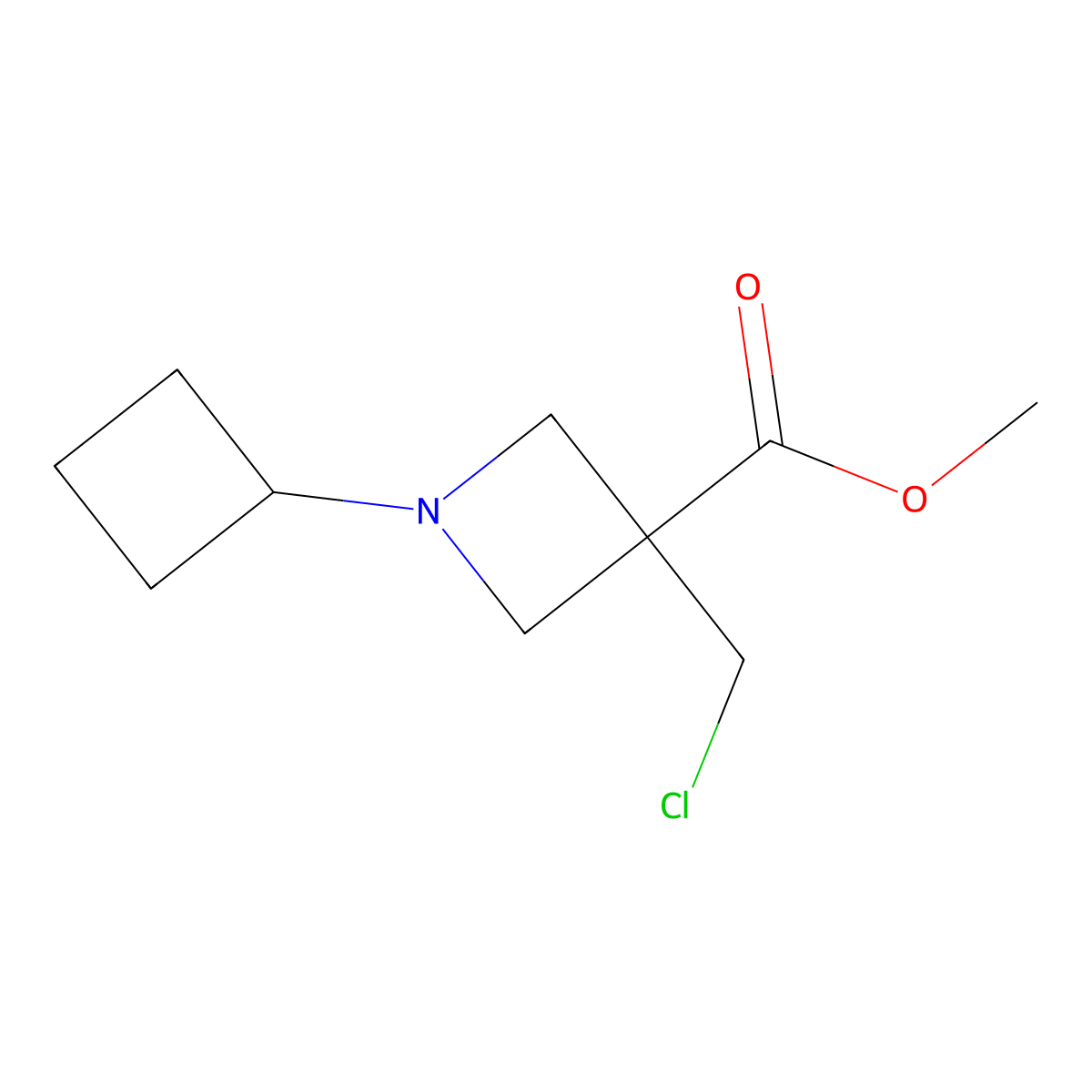 Methyl 3-(chloromethyl)-1-cyclobutylazetidine-3-carboxylate molecular structure, CAS 2228698-27-7