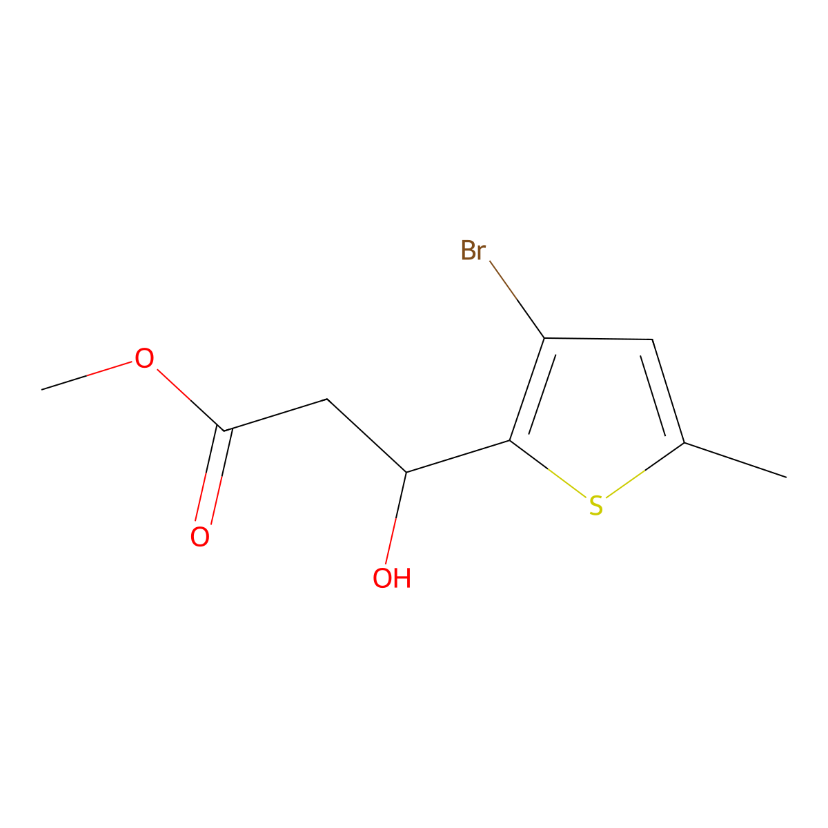 Methyl 3-(3-bromo-5-methylthiophen-2-yl)-3-hydroxypropanoate molecular structure, CAS 2228699-15-6
