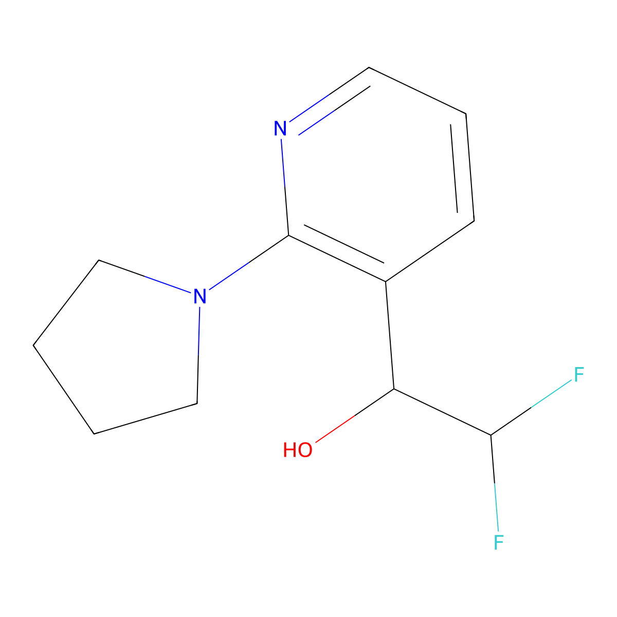 2,2-Difluoro-1-[2-(pyrrolidin-1-yl)pyridin-3-yl]ethan-1-ol molecular structure, CAS 2228703-84-0