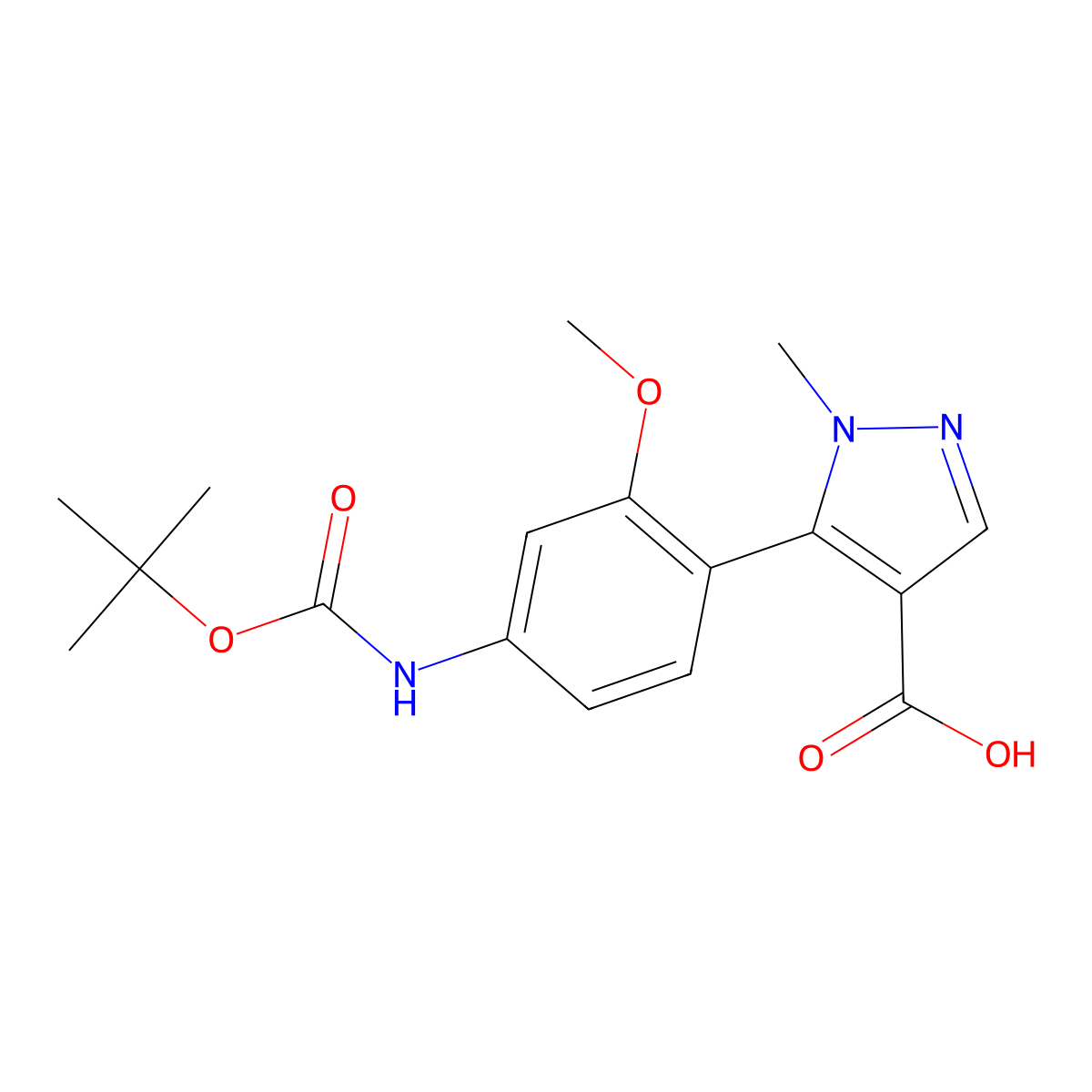 5-(4-{[(tert-butoxy)carbonyl]amino}-2-methoxyphenyl)-1-methyl-1H-pyrazole-4-carboxylic acid molecular structure, CAS 2228704-41-2