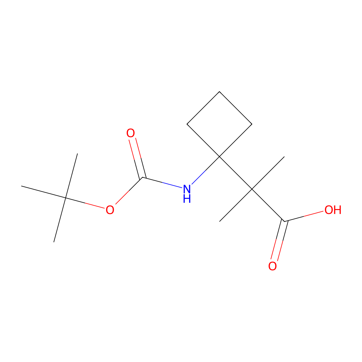 2-(1-{[(Tert-butoxy)carbonyl]amino}cyclobutyl)-2-methylpropanoic acid molecular structure, CAS 2228717-54-0