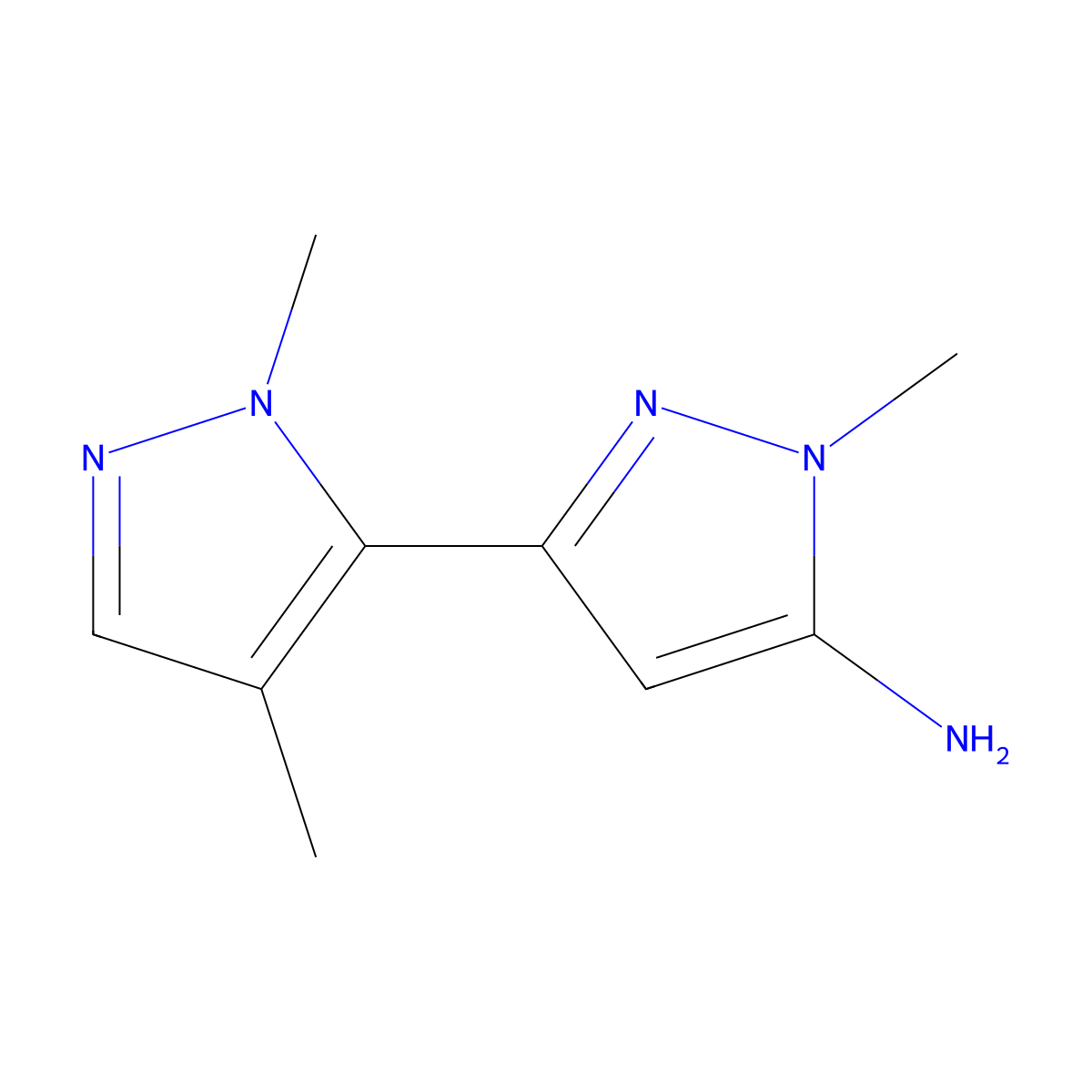 3-(1,4-dimethyl-1H-pyrazol-5-yl)-1-methyl-1H-pyrazol-5-amine molecular structure, CAS 2228726-09-6