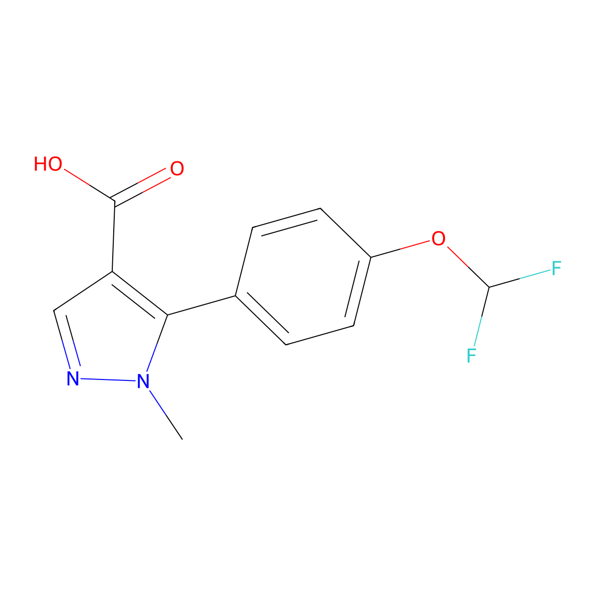 5-[4-(difluoromethoxy)phenyl]-1-methyl-1H-pyrazole-4-carboxylic acid molecular structure, CAS 2228729-38-0
