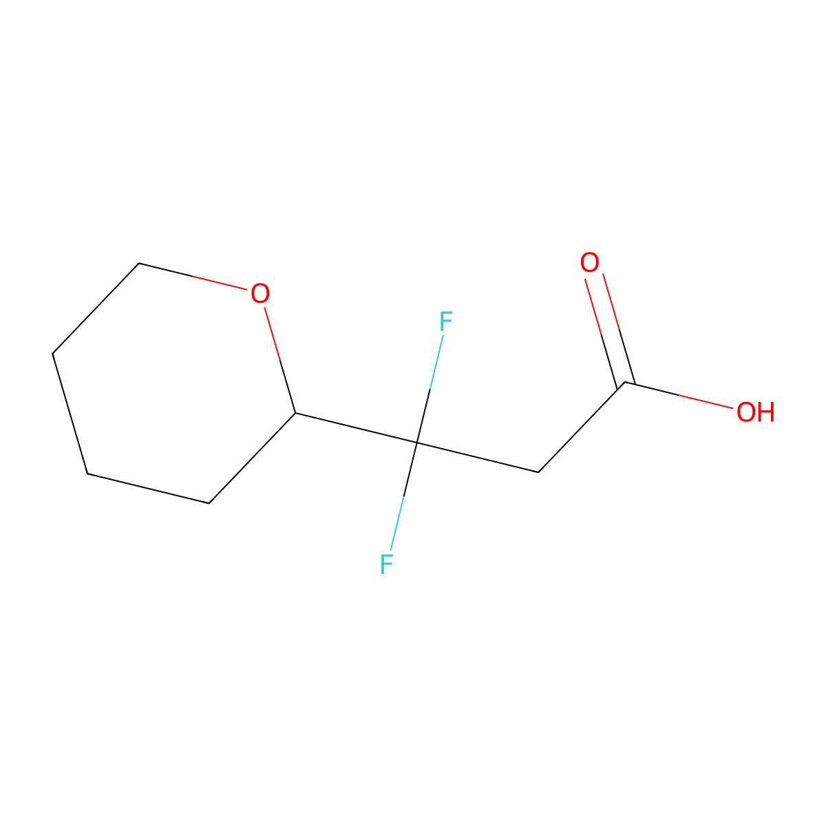 3,3-Difluoro-3-(oxan-2-yl)propanoic acid molecular structure, CAS 2228731-90-4