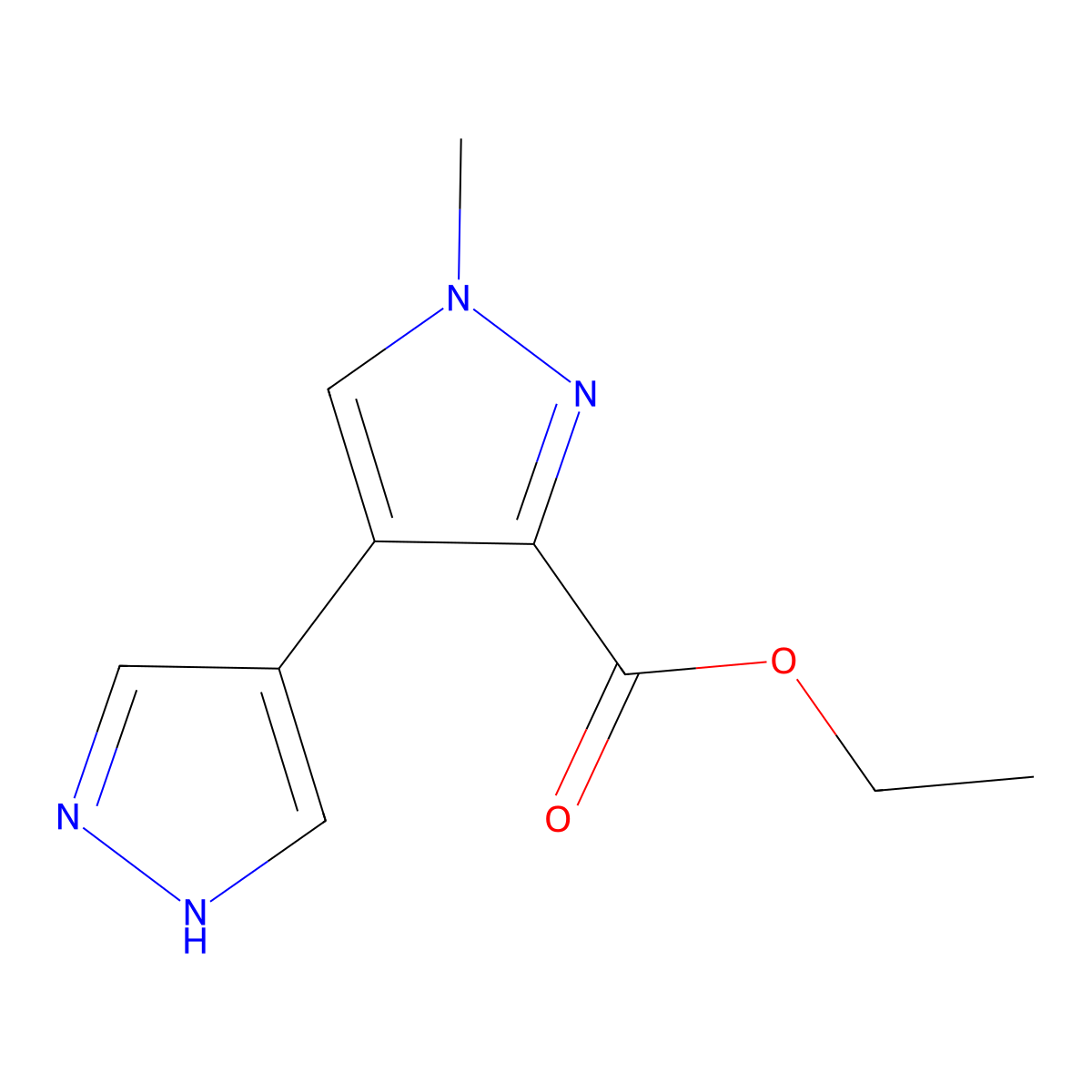 ethyl 1-methyl-4-(1H-pyrazol-4-yl)-1H-pyrazole-3-carboxylate molecular structure, CAS 2228737-93-5