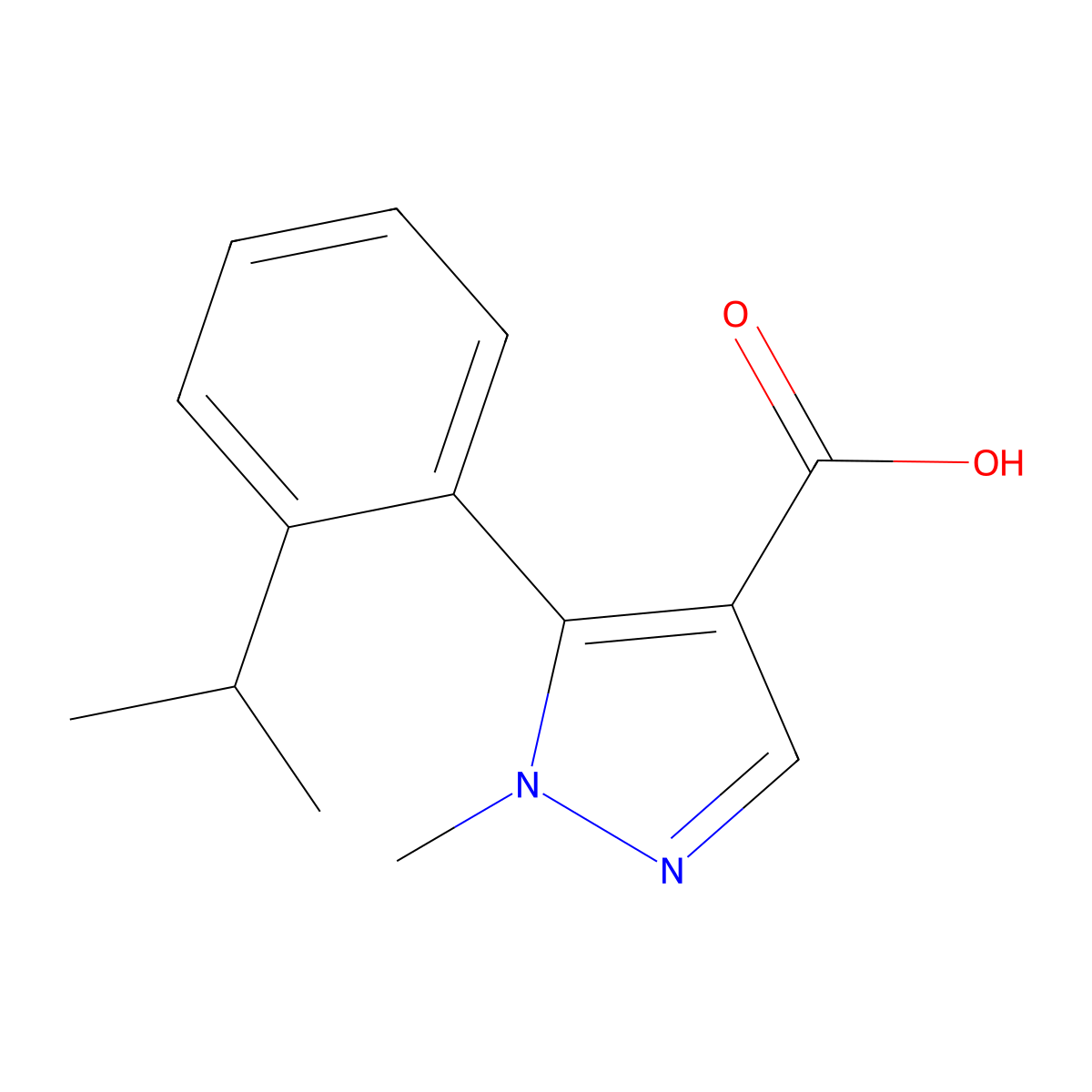 1-methyl-5-[2-(propan-2-yl)phenyl]-1H-pyrazole-4-carboxylic acid molecular structure, CAS 2228745-01-3