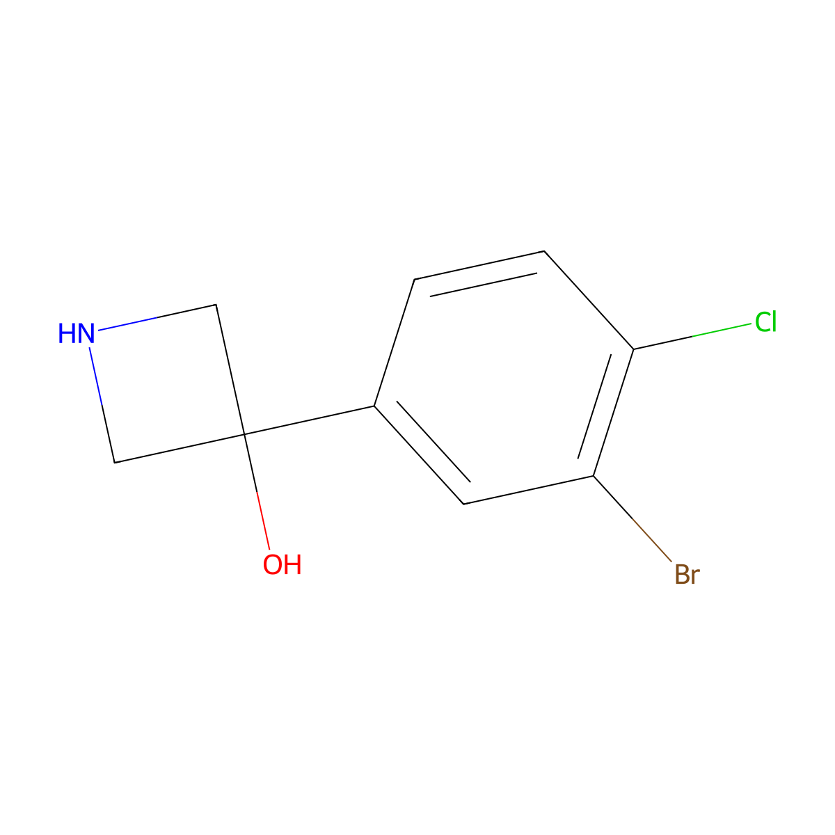 3-(3-Bromo-4-chlorophenyl)azetidin-3-ol molecular structure, CAS 2228748-37-4