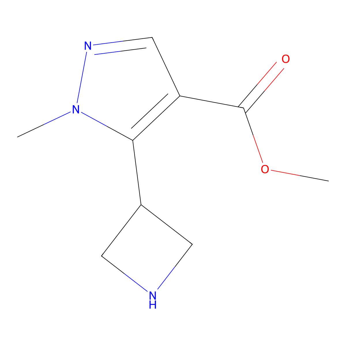methyl 5-(azetidin-3-yl)-1-methyl-1H-pyrazole-4-carboxylate molecular structure, CAS 2228757-47-7