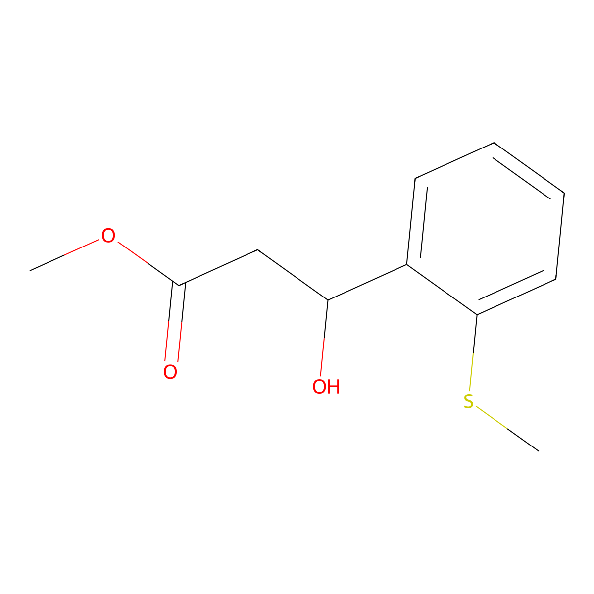Methyl 3-hydroxy-3-[2-(methylsulfanyl)phenyl]propanoate molecular structure, CAS 2228757-98-8