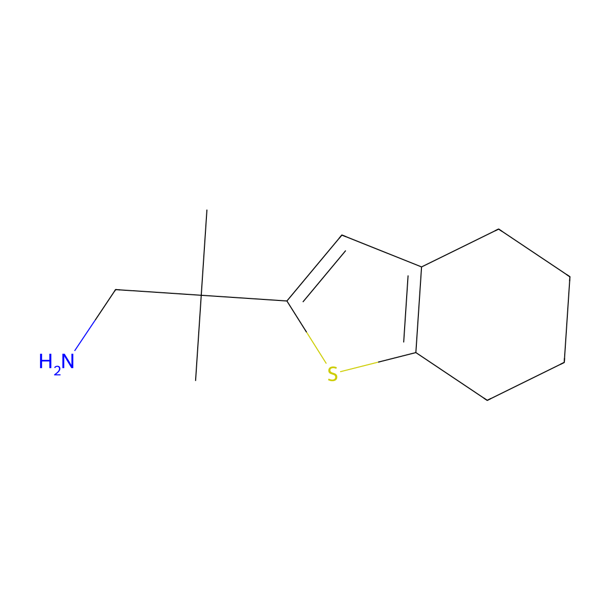 2-Methyl-2-(4,5,6,7-tetrahydro-1-benzothiophen-2-yl)propan-1-amine molecular structure, CAS 2228758-11-8