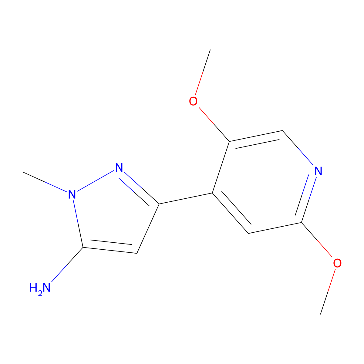 3-(2,5-dimethoxypyridin-4-yl)-1-methyl-1H-pyrazol-5-amine molecular structure, CAS 2228760-00-5