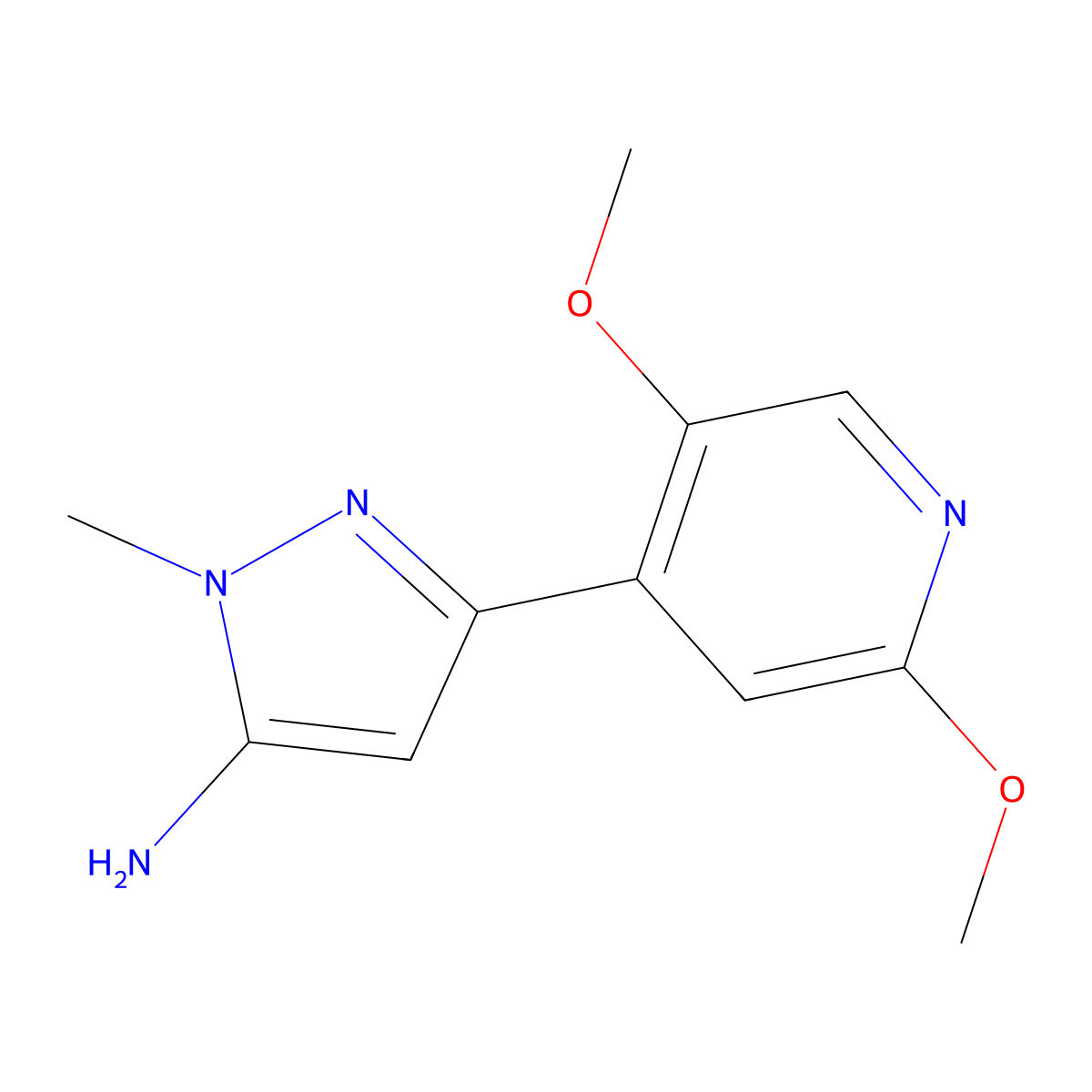 3-(2,5-dimethoxypyridin-4-yl)-1-methyl-1H-pyrazol-5-amine molecular structure, CAS 2228760-00-5