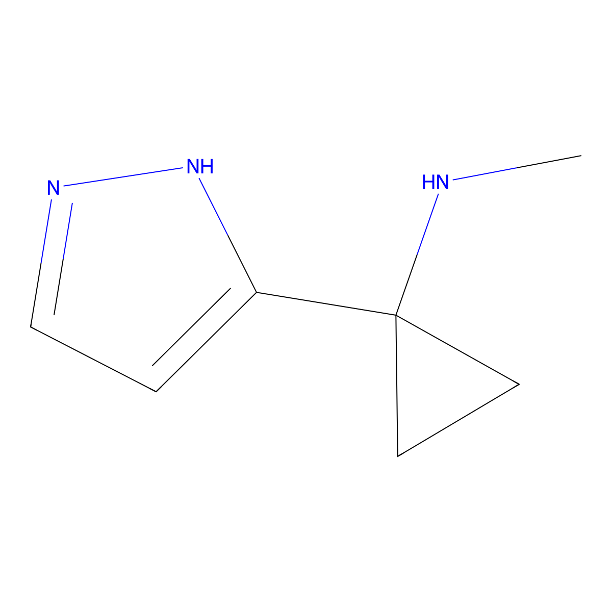 N-methyl-1-(1H-pyrazol-3-yl)cyclopropan-1-amine molecular structure, CAS 2228763-21-9