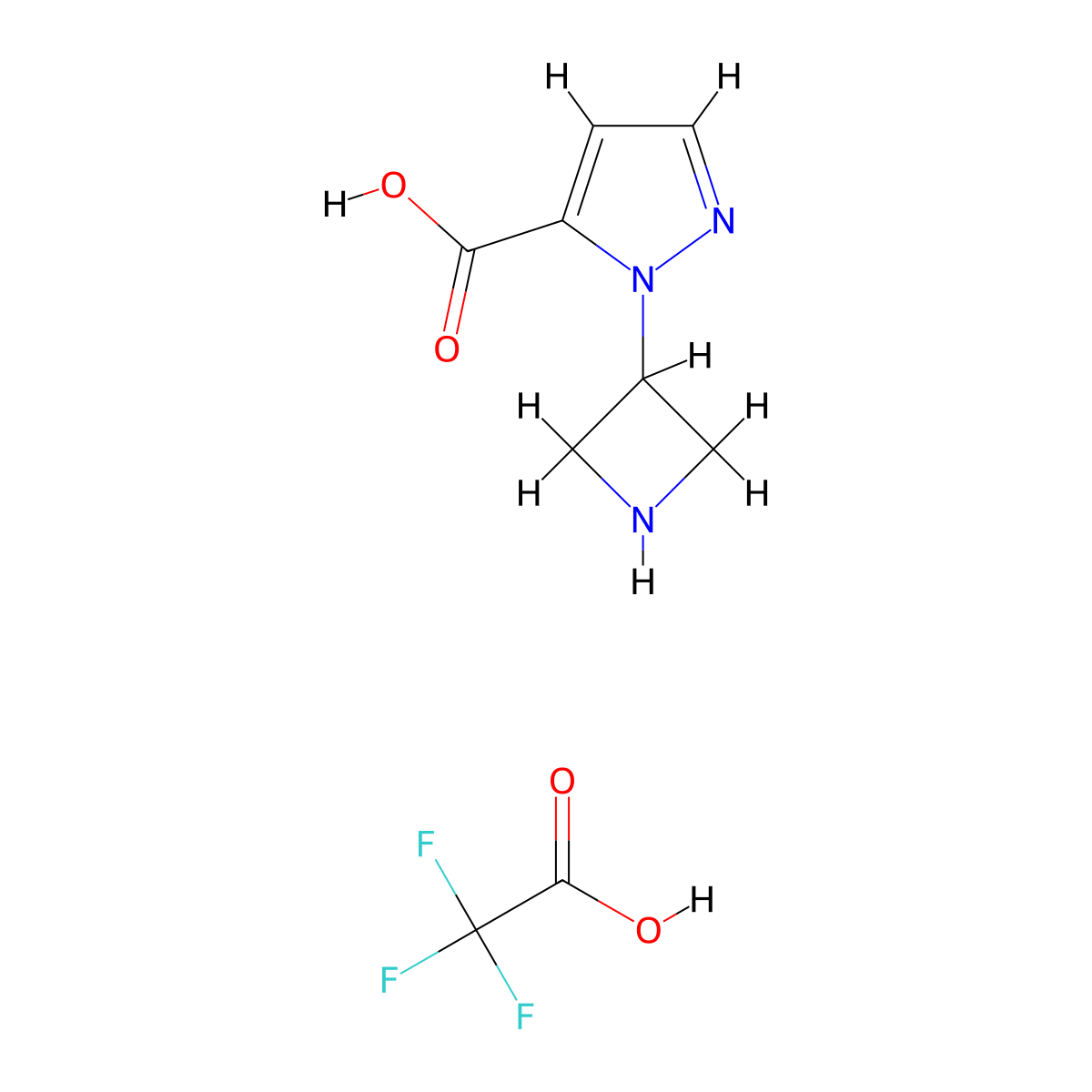 1-(azetidin-3-yl)-1H-pyrazole-5-carboxylic acid trifluoroacetic acid molecular structure, CAS 2228763-72-0