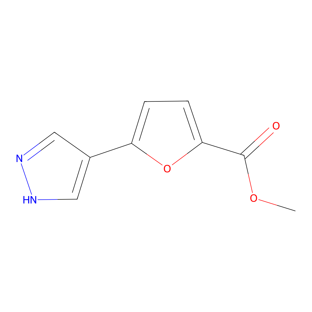 methyl 5-(1H-pyrazol-4-yl)furan-2-carboxylate molecular structure, CAS 2228767-34-6