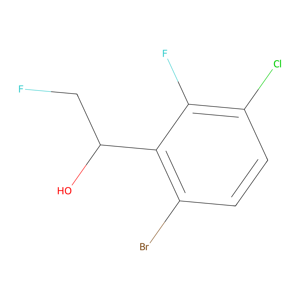 1-(6-Bromo-3-chloro-2-fluorophenyl)-2-fluoroethan-1-ol molecular structure, CAS 2228775-79-7