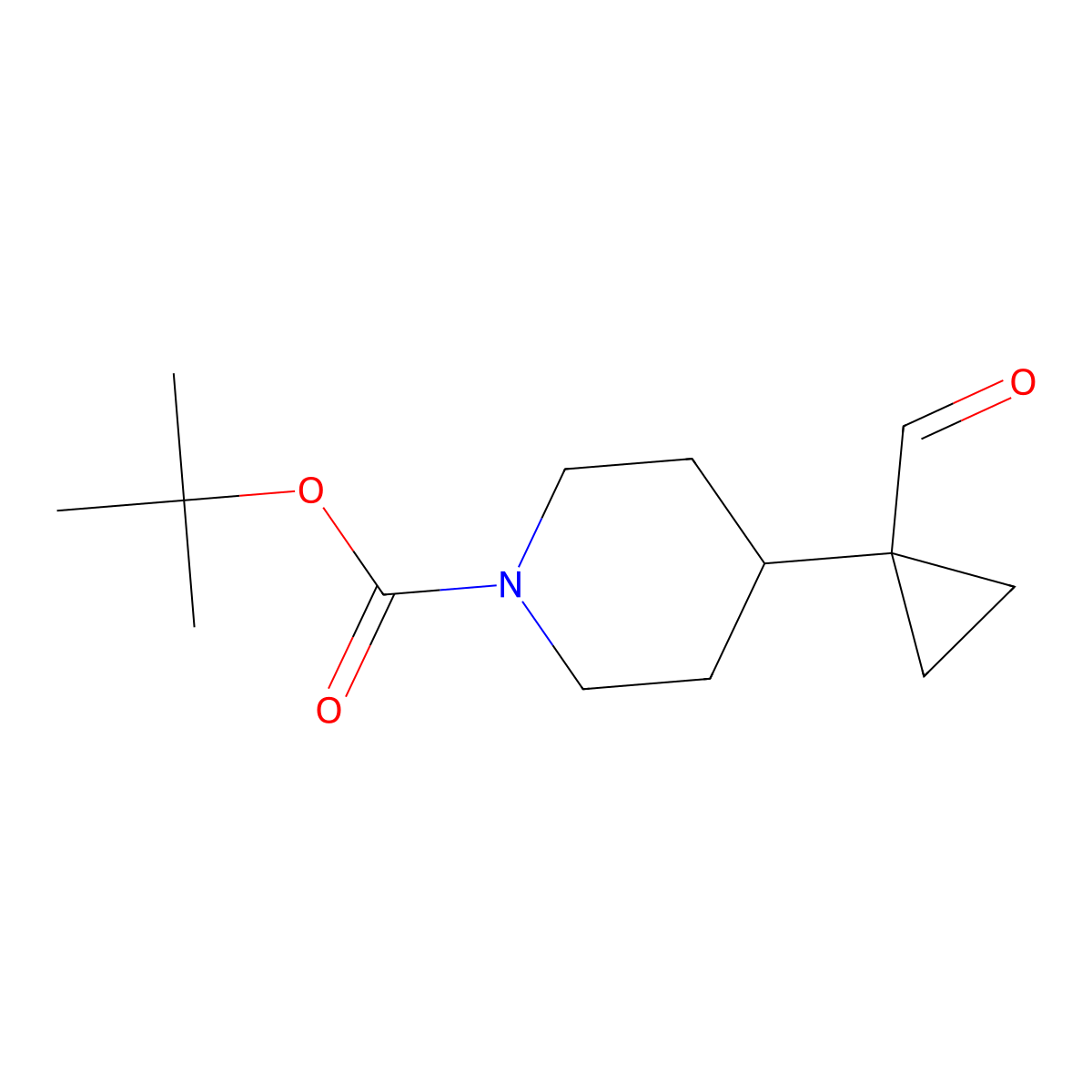 Tert-butyl 4-(1-formylcyclopropyl)piperidine-1-carboxylate molecular structure, CAS 2228780-06-9
