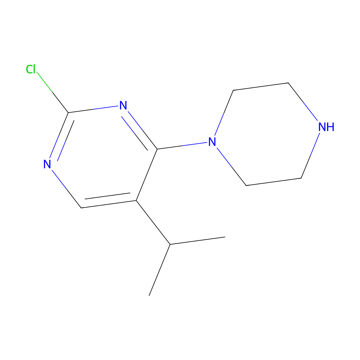 2-Chloro-4-(piperazin-1-yl)-5-(propan-2-yl)pyrimidine molecular structure, CAS 2228785-00-8