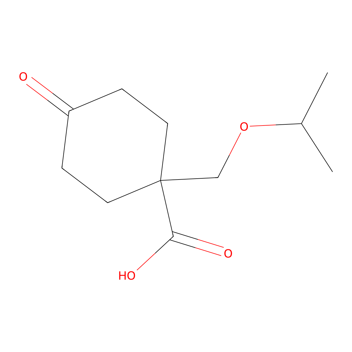 4-Oxo-1-[(propan-2-yloxy)methyl]cyclohexane-1-carboxylic acid molecular structure, CAS 2228791-60-2