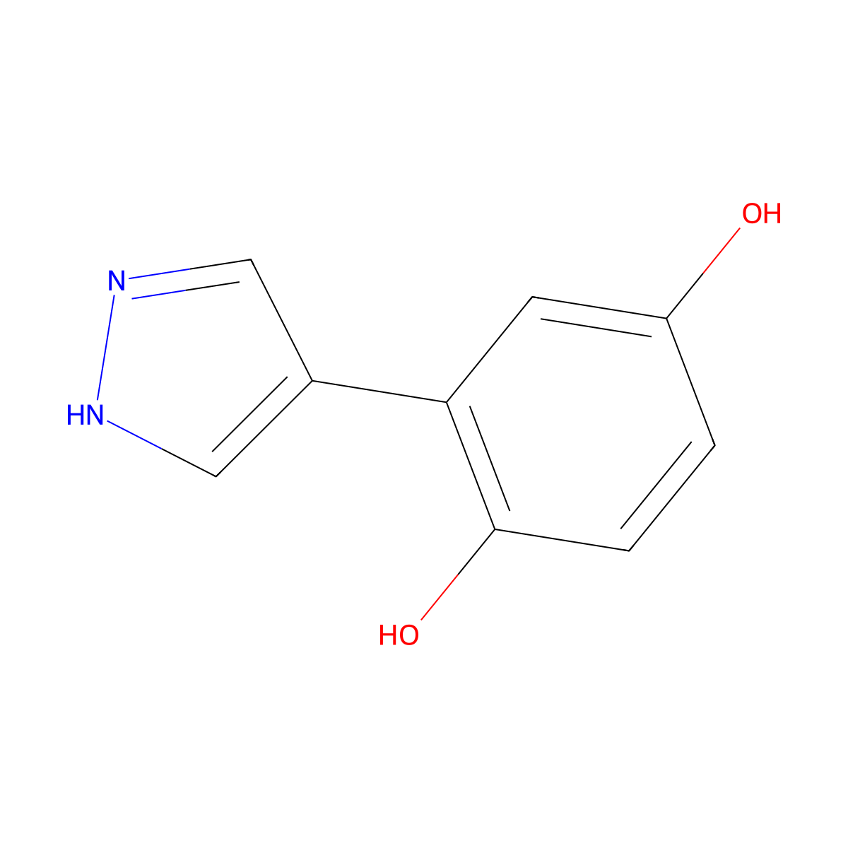 2-(1H-pyrazol-4-yl)benzene-1,4-diol molecular structure, CAS 2228792-08-1