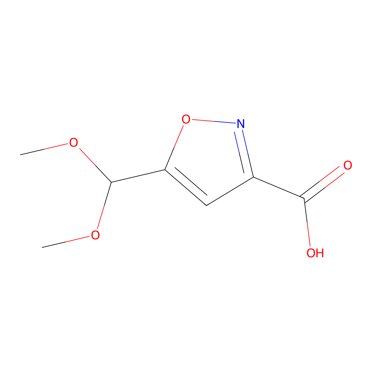5-(Dimethoxymethyl)-1,2-oxazole-3-carboxylic acid molecular structure, CAS 2228795-60-4