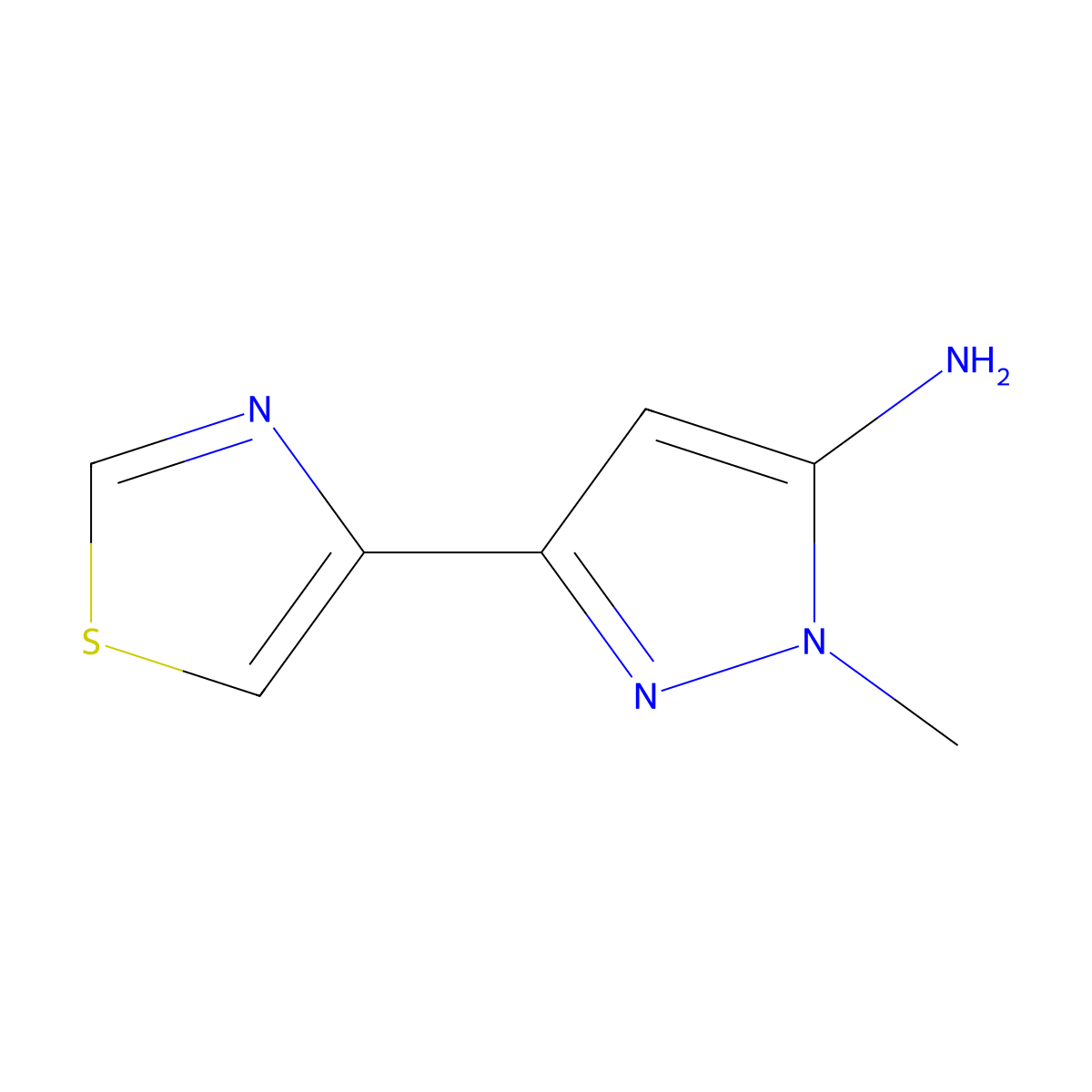 1-methyl-3-(1,3-thiazol-4-yl)-1H-pyrazol-5-amine molecular structure, CAS 2228795-62-6