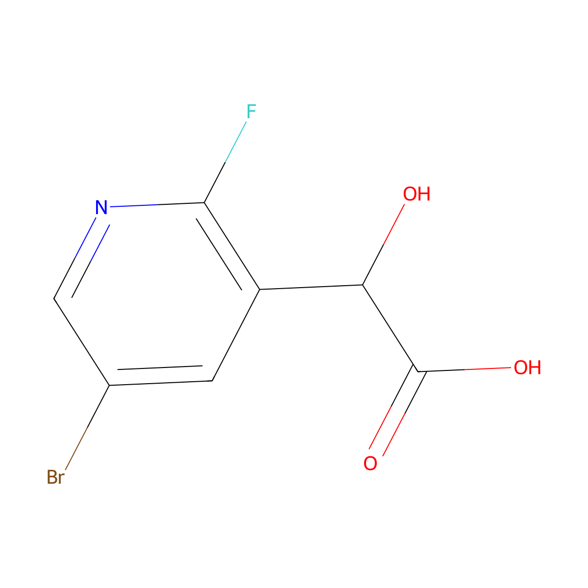 2-(5-Bromo-2-fluoropyridin-3-yl)-2-hydroxyacetic acid molecular structure, CAS 2228796-18-5
