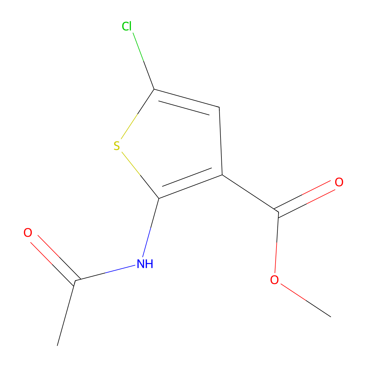 Methyl 2-(acetylamino)-5-chloro-3-thiophenecarboxylate molecular structure, CAS 22288-82-0