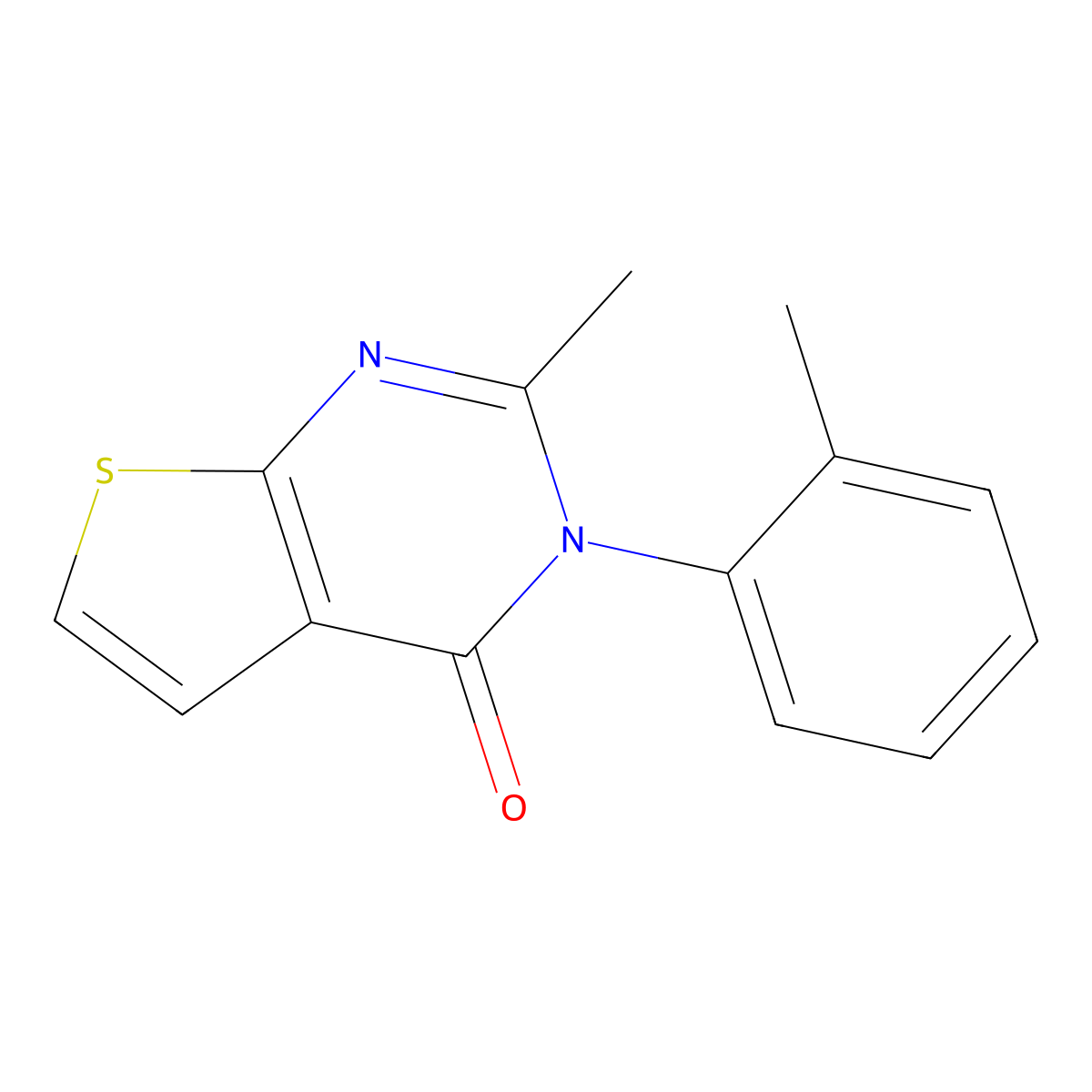 2-methyl-3-(2-methylphenyl)thieno[2,3-d]pyrimidin-4(3H)-one molecular structure, CAS 22288-90-0