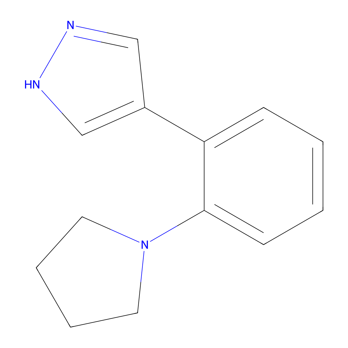 4-[2-(pyrrolidin-1-yl)phenyl]-1H-pyrazole molecular structure, CAS 2228800-43-7