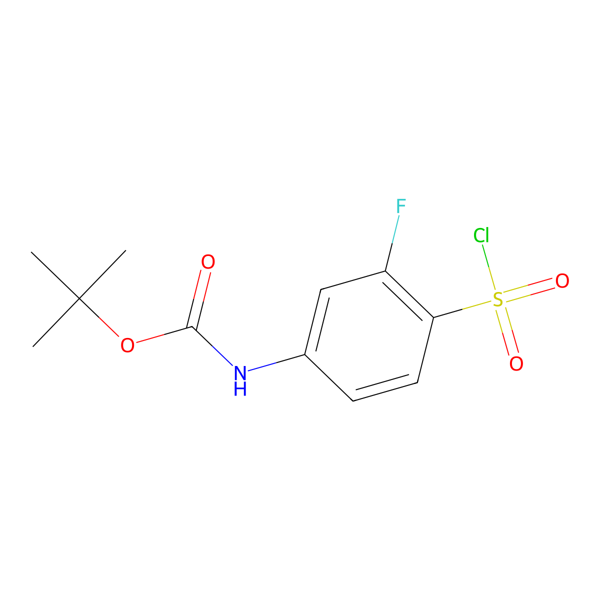 Tert-butyl (4-(chlorosulfonyl)-3-fluorophenyl)carbamate molecular structure, CAS 2228804-12-2