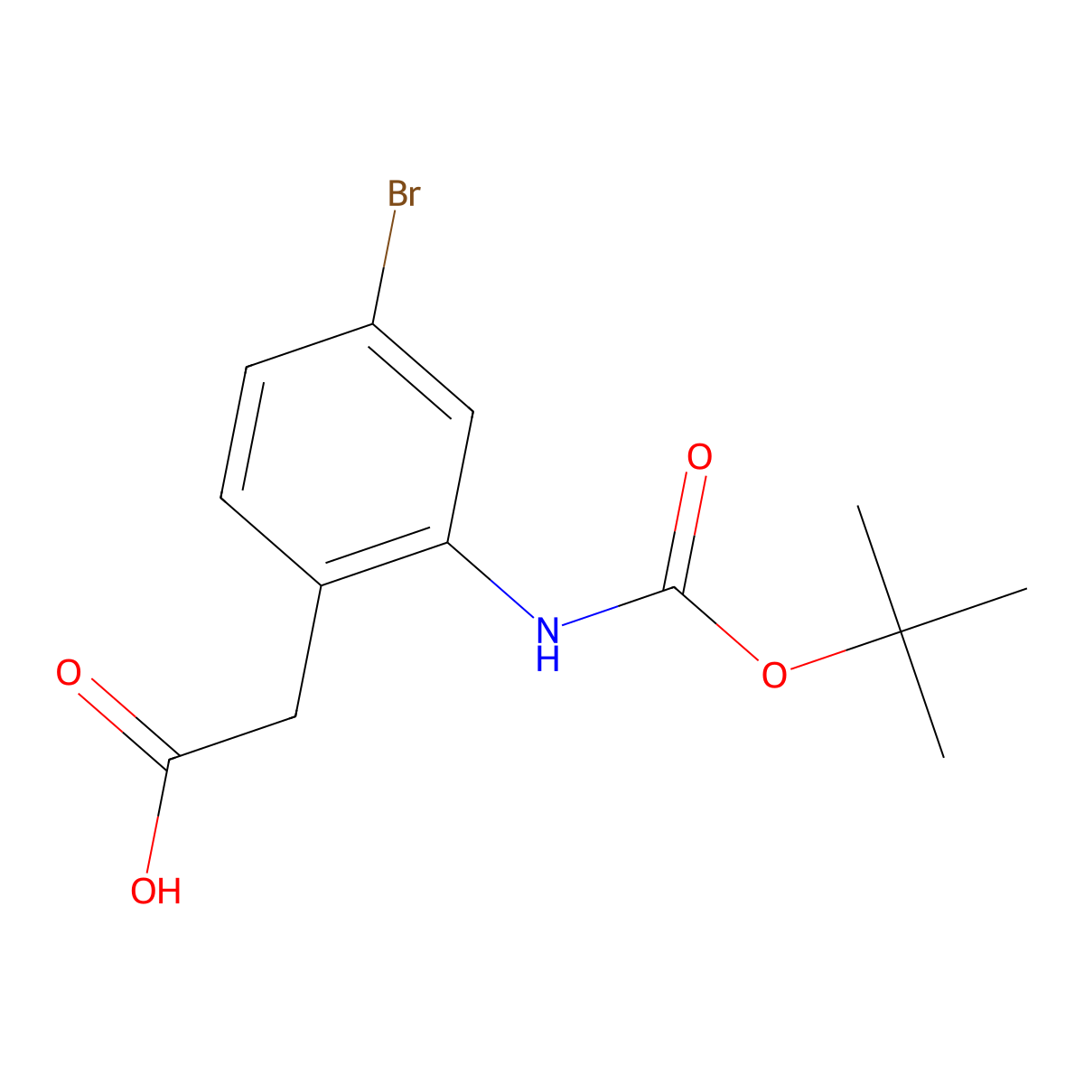 2-(4-Bromo-2-{[(tert-butoxy)carbonyl]amino}phenyl)acetic acid molecular structure, CAS 2228805-36-3