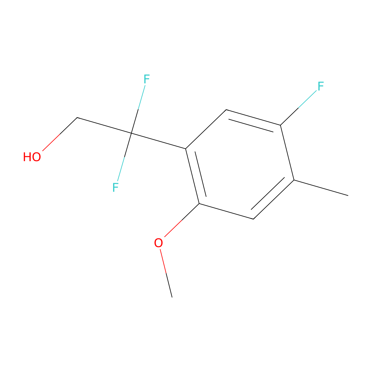 2,2-Difluoro-2-(5-fluoro-2-methoxy-4-methylphenyl)ethan-1-ol molecular structure, CAS 2228806-44-6