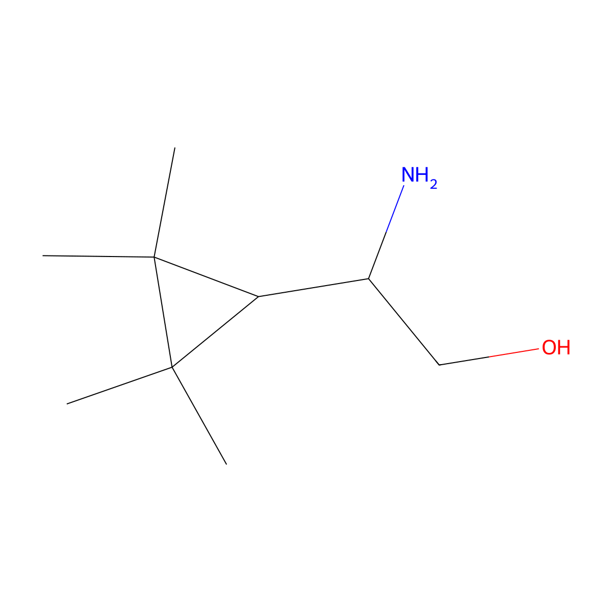 2-Amino-2-(2,2,3,3-tetramethylcyclopropyl)ethan-1-ol molecular structure, CAS 2228816-34-8