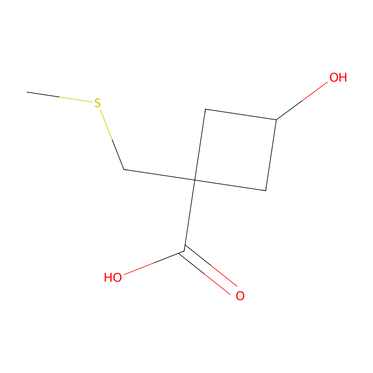 3-Hydroxy-1-((methylthio)methyl)cyclobutane-1-carboxylic acid molecular structure, CAS 2228818-52-6