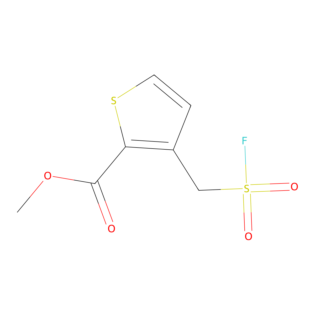 Methyl 3-[(fluorosulfonyl)methyl]thiophene-2-carboxylate molecular structure, CAS 2228819-23-4