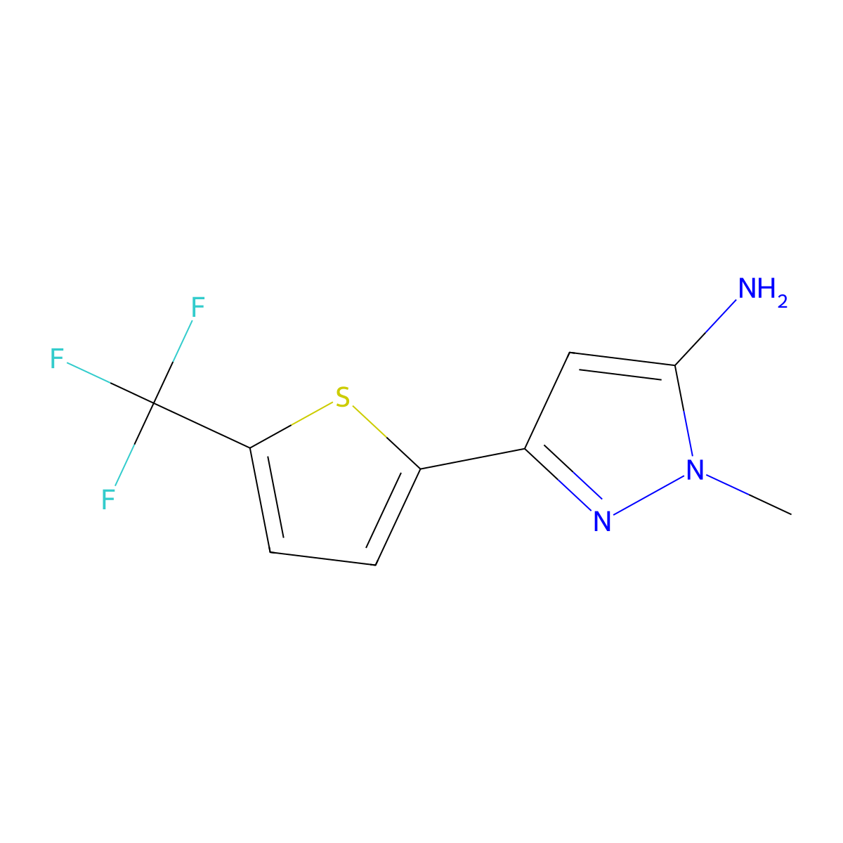 1-methyl-3-[5-(trifluoromethyl)thiophen-2-yl]-1H-pyrazol-5-amine molecular structure, CAS 2228821-62-1