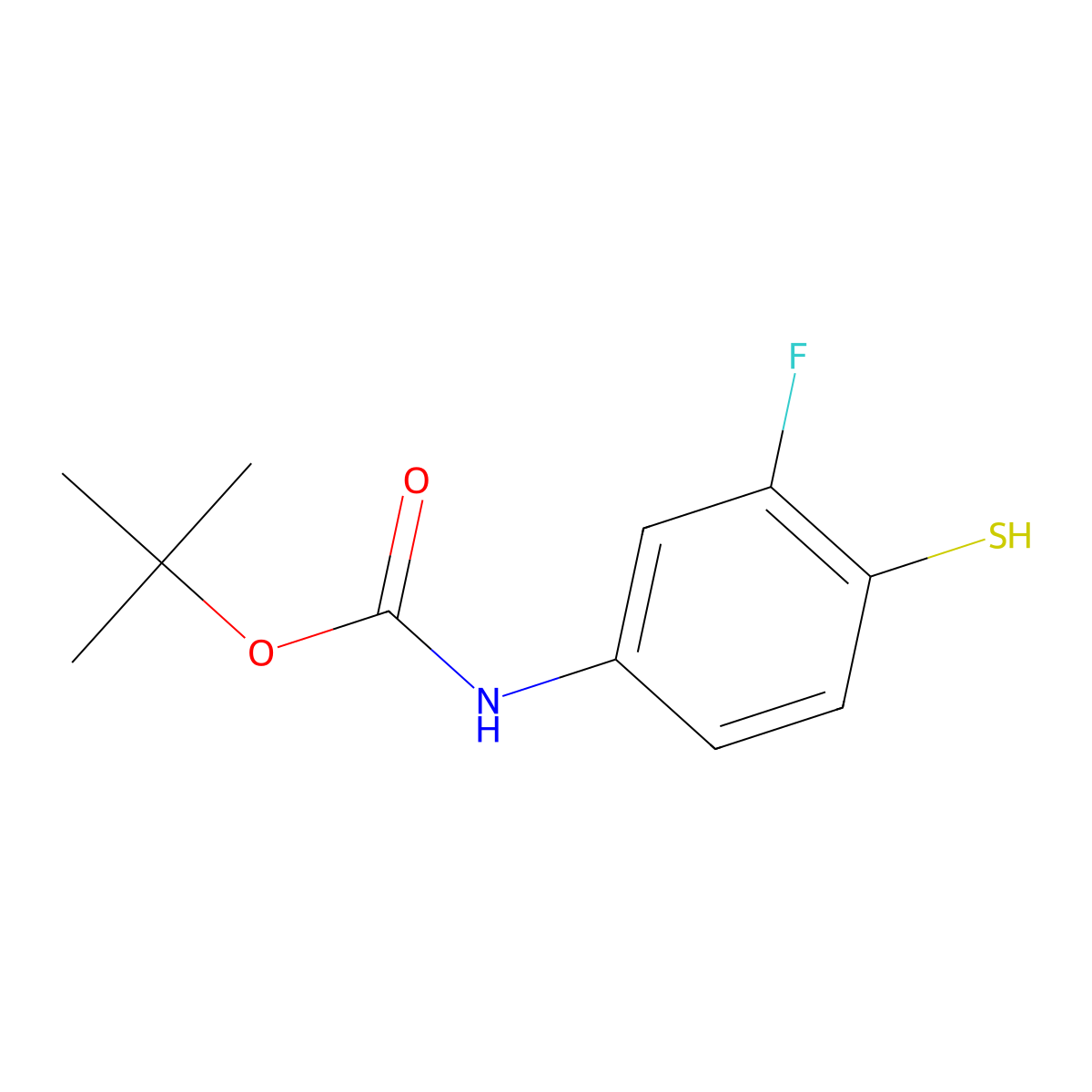 tert-butyl N-(3-fluoro-4-sulfanylphenyl)carbamate molecular structure, CAS 2228822-39-5