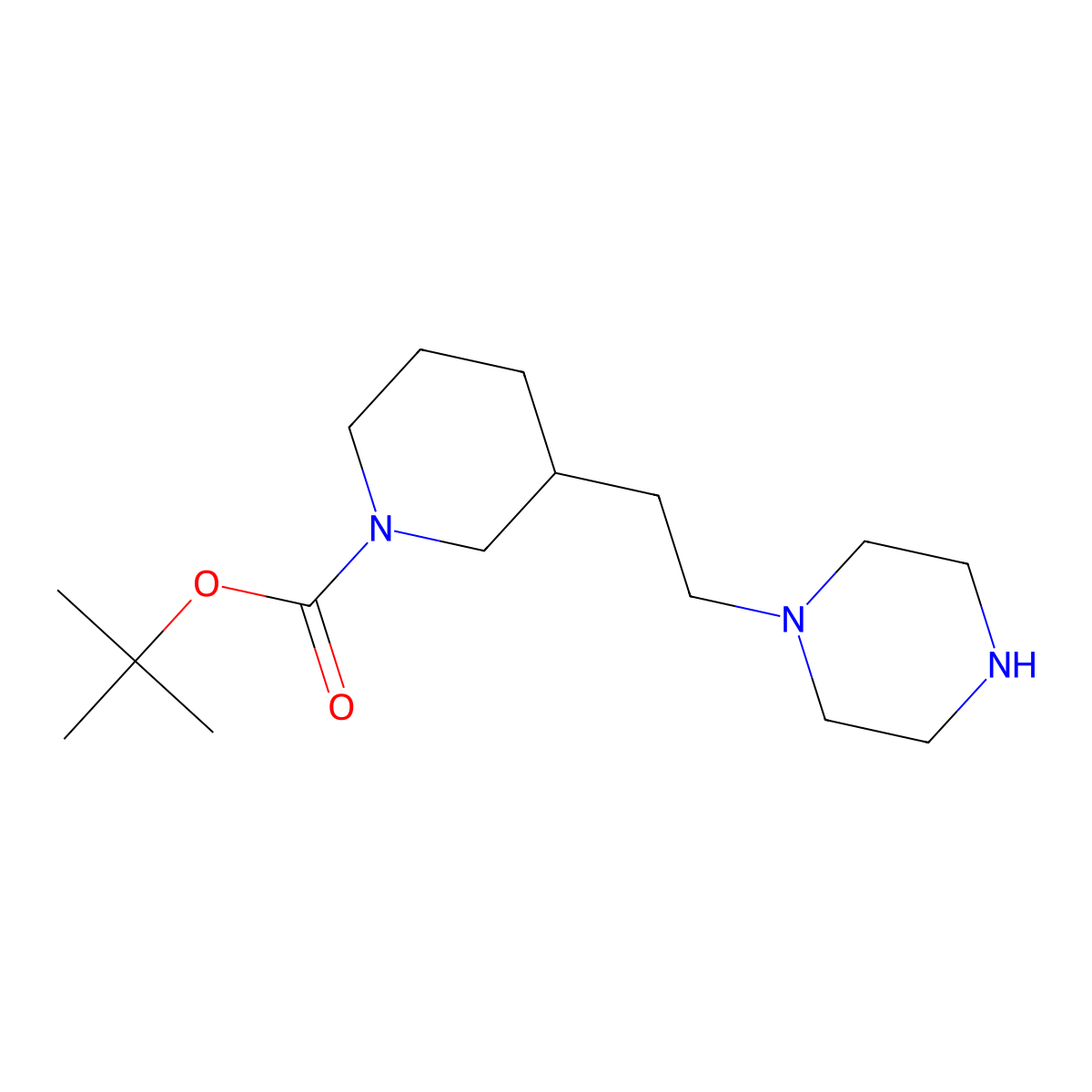 Tert-butyl 3-(2-(piperazin-1-yl)ethyl)piperidine-1-carboxylate molecular structure, CAS 2228822-96-4